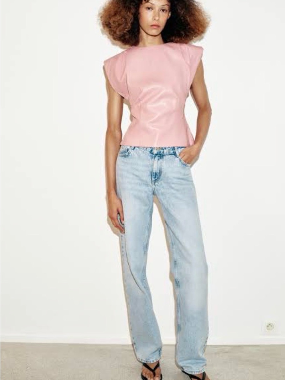 Pink Leather Effect Top with Shoulder Darts